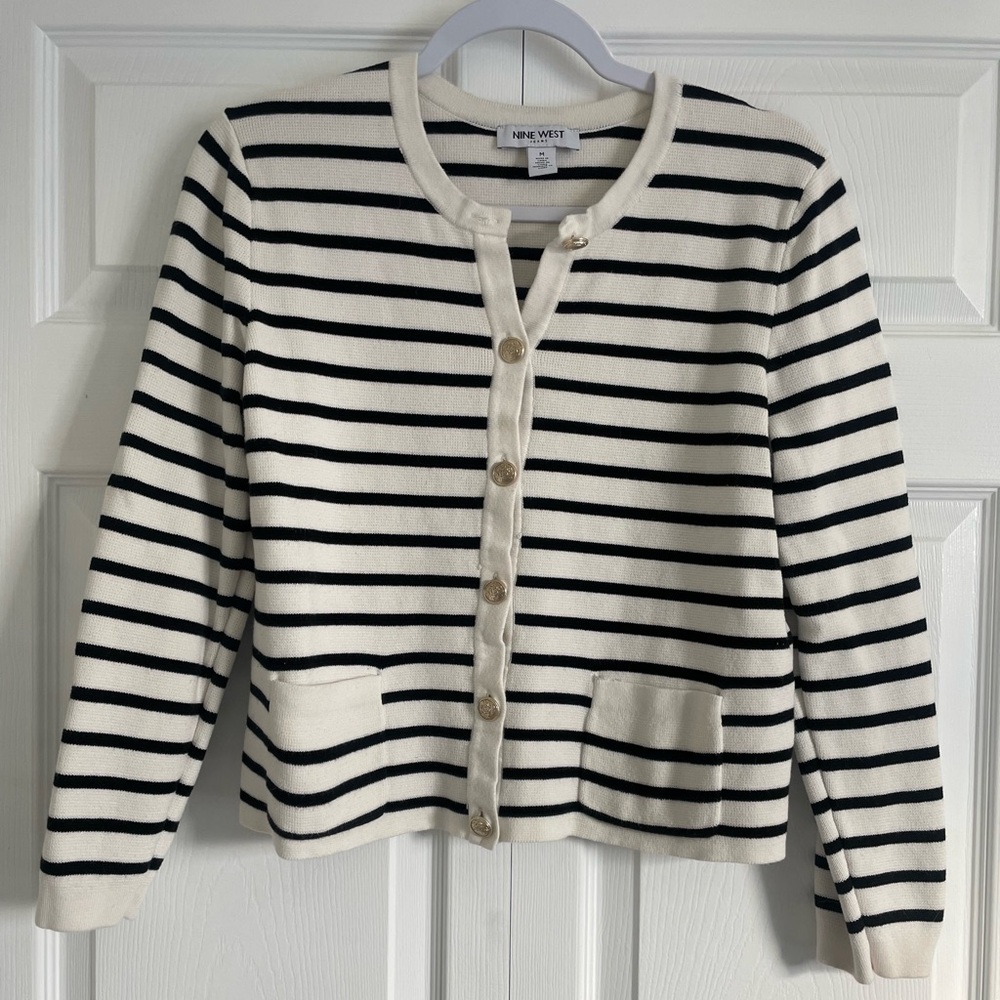 Nine West Women's Black and White Striped Cardigan